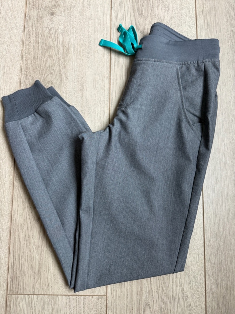 FIGS - Gray Jogger Pants with Teal Drawstring